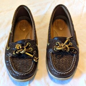 Sperry Top Sider Firefish Brown Leather Anchor Embossed Boat Shoes (7.5M)